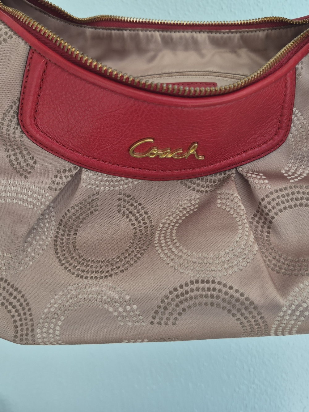 Coach Red Leather-Trim Signature Tote